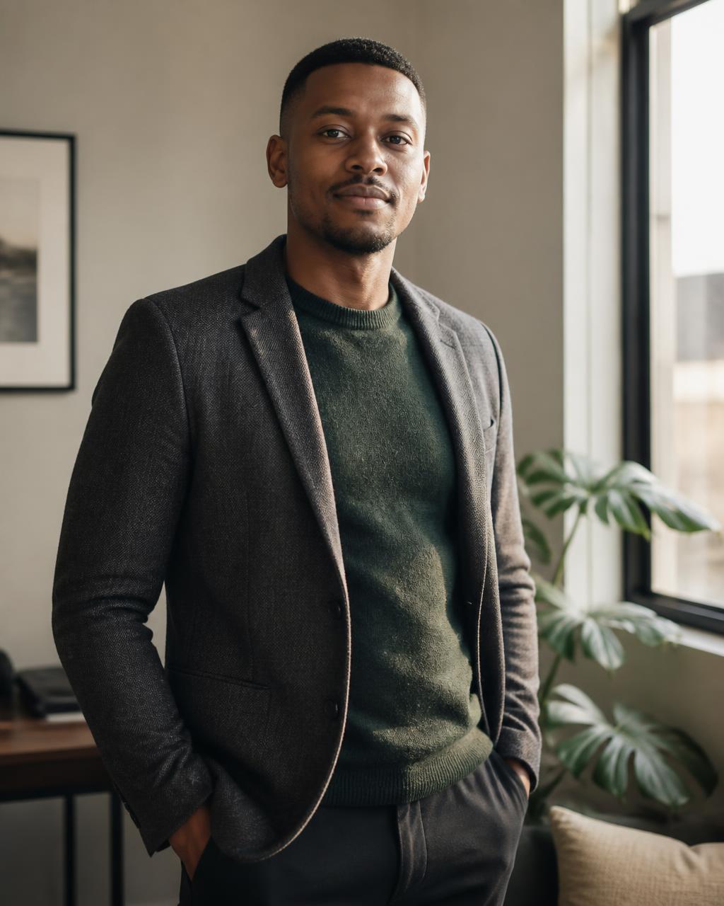 Thabo, a young South African professional, in his apartment